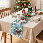 Reindeer Snowman Christmas Tree Table Runner, Xmas Winter Snowflakes Holiday Kitchen Dining Table Decoration for, alternate