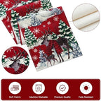Reindeer Snowman Christmas Tree Table Runner, Xmas Winter Snowflakes Holiday Kitchen Dining Table Decoration for, alternate