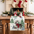 Reindeer Snowman Christmas Tree Table Runner, Xmas Winter Snowflakes Holiday Kitchen Dining Table Decoration for, alternate