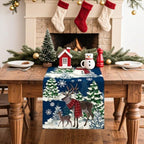 Reindeer Snowman Christmas Tree Table Runner, Xmas Winter Snowflakes Holiday Kitchen Dining Table Decoration for, alternate