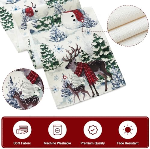 Reindeer Snowman Christmas Tree Table Runner, Xmas Winter Snowflakes Holiday Kitchen Dining Table Decoration for, alternate