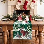 Reindeer Snowman Christmas Tree Table Runner, Xmas Winter Snowflakes Holiday Kitchen Dining Table Decoration for, alternate