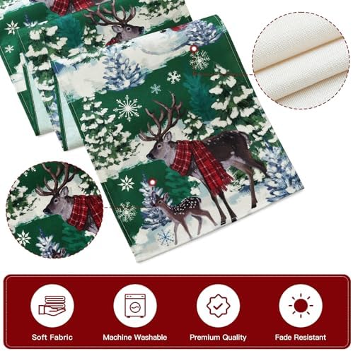 Reindeer Snowman Christmas Tree Table Runner, Xmas Winter Snowflakes Holiday Kitchen Dining Table Decoration for, alternate