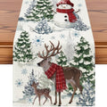 Reindeer Snowman Christmas Tree Table Runner, Xmas Winter Snowflakes Holiday Kitchen Dining Table Decoration for