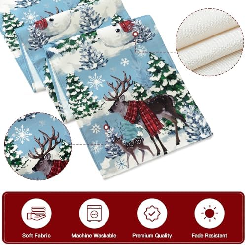 Reindeer Snowman Christmas Tree Table Runner, Xmas Winter Snowflakes Holiday Kitchen Dining Table Decoration for, alternate