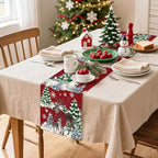 Reindeer Snowman Christmas Tree Table Runner, Xmas Winter Snowflakes Holiday Kitchen Dining Table Decoration for, alternate
