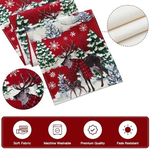 Reindeer Snowman Christmas Tree Table Runner, Xmas Winter Snowflakes Holiday Kitchen Dining Table Decoration for, alternate