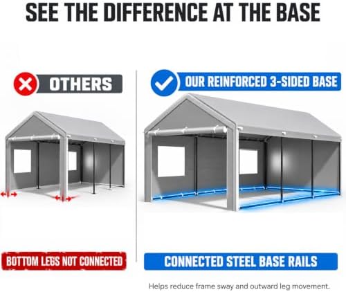 Reinforced 10x20 Carport, Wind-Resistant Canopy with Sidewalls & Doors, alternate view 2