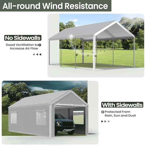 Reinforced 10x20 Carport, Wind-Resistant Canopy with Sidewalls & Doors, alternate view 4