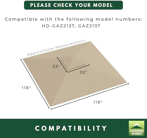 Reinforced RipLock 350 Replacement Canopy Top Cover Compatible with Laurel Canyon 10' x 10' Gazebo Models, alternate view 3