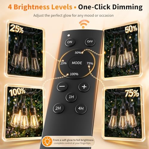 Remote Control Outdoor String Lights Waterproof, 100FT LED Outside Lights with Shatterproof Bulbs, Dimmable, alternate view 4