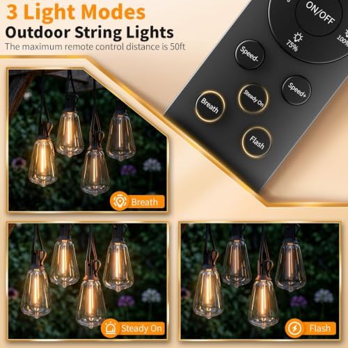 Remote Control Outdoor String Lights Waterproof, 100FT LED Outside Lights with Shatterproof Bulbs, Dimmable, alternate view 5