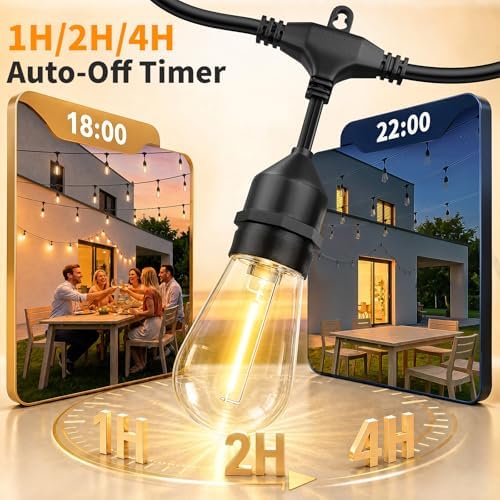 Remote Control Outdoor String Lights Waterproof, 50 FT LED Outside Lights with Shatterproof Bulbs, Dimmable, alternate view 6