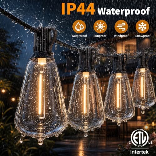 Remote Control Outdoor String Lights Waterproof, 50FT LED Outside Lights with Shatterproof Bulbs, Dimmable, alternate view 3