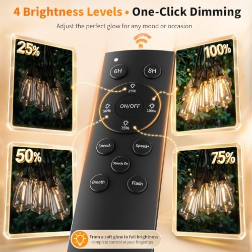 Remote Control Outdoor String Lights Waterproof, 50FT LED Outside Lights with Shatterproof Bulbs, Dimmable, alternate view 4