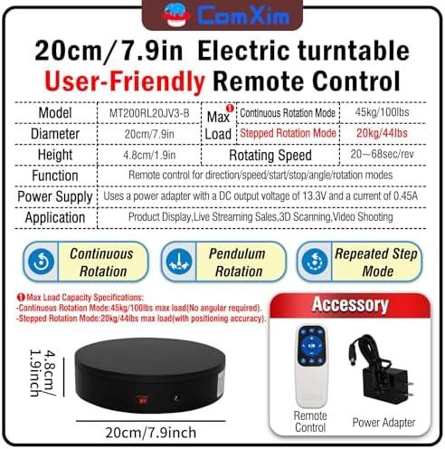 Remote Motorized Electric Turntable Rotating Display Stand Spinning Rotating Platform 360 Photography Turntable, alternate
