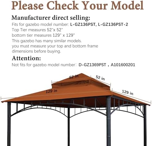 Replacement Cover Compatible with Target Madaga 10x10 Gazebo Model L-GZ136PST and Havana Gazebo, (Rust Red), alternate view 3