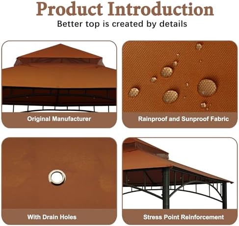 Replacement Cover Compatible with Target Madaga 10x10 Gazebo Model L-GZ136PST and Havana Gazebo, (Rust Red), alternate view 5