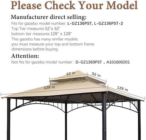 Replacement roof Compatible with Target Madaga Gazebo 10x10 Model L-GZ136PST (Light Beige) in Light Beige, alternate view 4