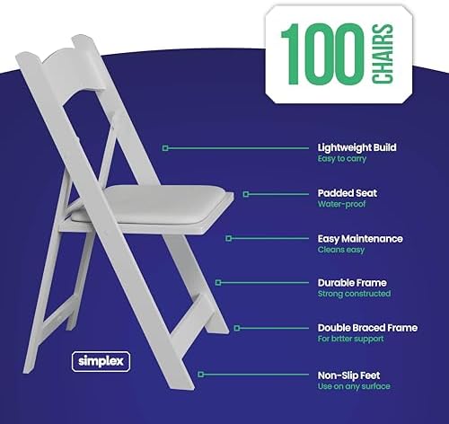 Resin Folding Chairs, Padded Seat, 800 lb, White, 100 Pack in White, alternate view 3