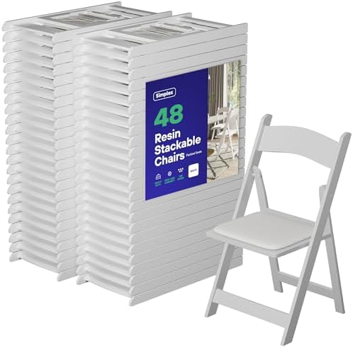 Resin Folding Chairs, Padded Seat, 800 lb, White, 48 Pack in White