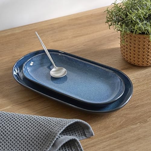 Resona Blue Serving Platters Set of 2, 14/12 Inch Stoneware Serving Dishes for Entertaining, Glossy Party, alternate view 4