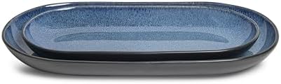 Resona Blue Serving Platters Set of 2, 14/12 Inch Stoneware Serving Dishes for Entertaining, Glossy Party, alternate view 5