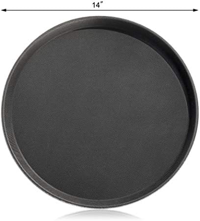 Restaurant Grade Non-Slip Serving Tray, 14 Inch Round Black Plastic Tray with Rubber-Lined Surface, Bar, alternate view 2