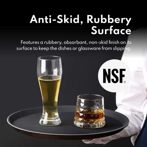 Restaurant Grade Non-Slip Serving Tray, 14 Inch Round Black Plastic Tray with Rubber-Lined Surface, Bar, alternate view 4