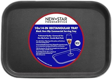 Restaurant Grade Non-Slip Tray, Plastic, Rubber Lined, Rectangular, 10-Inch x 14-Inch, Black in Black