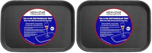 Restaurant Grade Non-Slip Tray, Plastic, Rubber Lined, Rectangular, 10-Inch x 14-Inch, Black (Pack of 2)