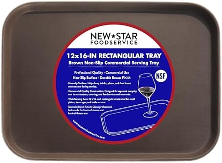 Restaurant Grade Non-Slip Tray, Plastic, Rubber Lined, Rectangular (Brown, 12-Inch x 16-Inch) in Brown