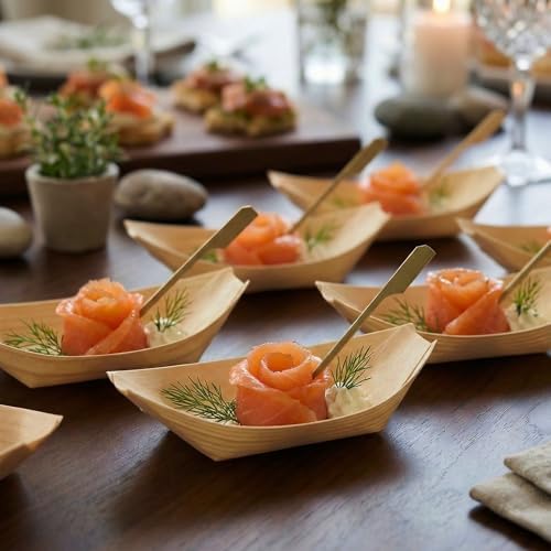 Restaurantware-4.5 x 2.5 Inch Food Trays, 200 Bamboo Display Boat - Durable, Small, Bamboo Serving Tray, For, alternate view