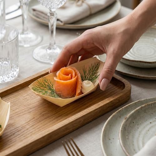 Restaurantware-4.5 x 2.5 Inch Food Trays, 200 Bamboo Display Boat - Durable, Small, Bamboo Serving Tray, For, alternate view