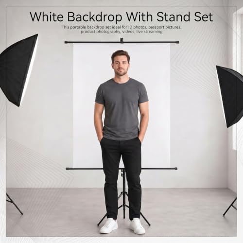 Retractable Passport Photo Backdrop with Stand, 35.4" x 59", White in White, alternate view 6