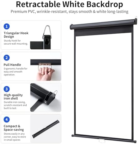 Retractable Photo Backdrop, 36 x 56 White Background Screen, alternate view 4