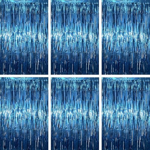 Retro Blue Foil Fringe Backdrop Curtains, 3.3x6.6ft, 6pcs in 3.3x6.6ft