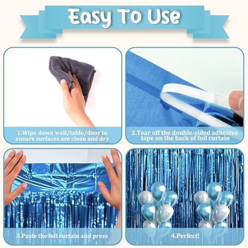 Retro Blue Foil Fringe Backdrop Curtains, 3.3x6.6ft, 9pcs in 3.3x6.6ft, alternate view 2