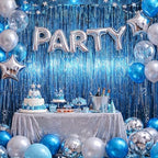 Retro Blue Foil Fringe Backdrop Curtains, 3.3x6.6ft, 9pcs in 3.3x6.6ft, alternate view 6