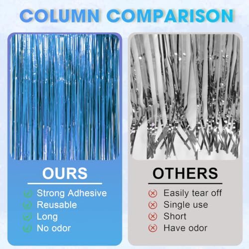 Retro Blue Foil Fringe Backdrop Curtains,3.3x8.2ft, 3 Pack in 3.3x8.2ft, alternate view 4