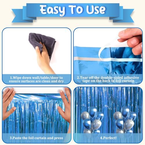 Retro Blue Foil Fringe Backdrop Curtains,3.3x8.2ft, 3 Pack in 3.3x8.2ft, alternate view 5