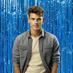 Retro Blue Foil Fringe Backdrop Curtains,3.3x8.2ft, 3 Pack in 3.3x8.2ft, alternate view 6