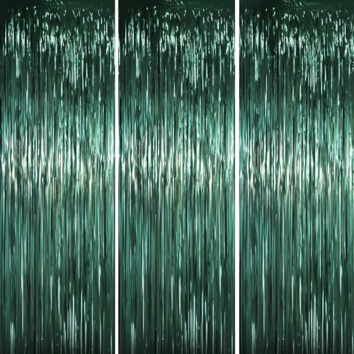 Retro Green Foil Fringe Backdrop Curtains, 3.3x6.6ft, 3pcs in 3.3x6.6ft