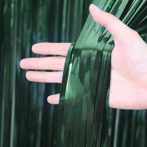 Retro Green Foil Fringe Backdrop Curtains, 3.3x6.6ft, 3pcs in 3.3x6.6ft, alternate view 2