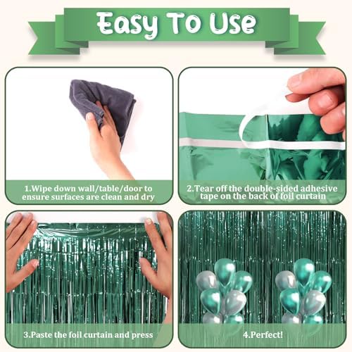 Retro Green Foil Fringe Backdrop Curtains, 3.3x6.6ft, 3pcs in 3.3x6.6ft, alternate view 4