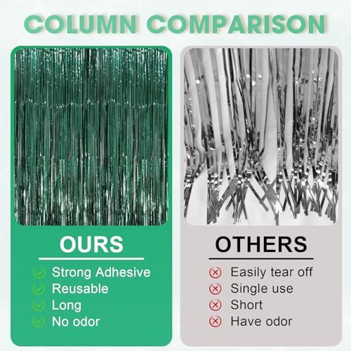 Retro Green Foil Fringe Backdrop Curtains, 3.3x6.6ft, 3pcs in 3.3x6.6ft, alternate view 5