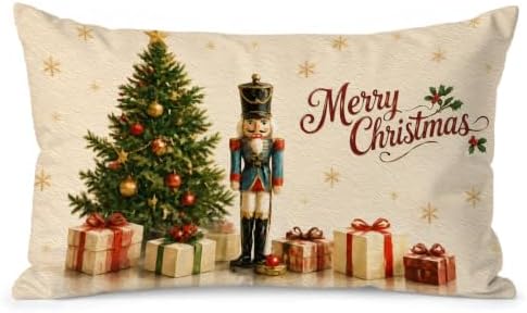 Retro Nutcracker Merry Christmas Tree Pillow Covers 12x20 Inch in 12x20 Inch in Not Applicabie