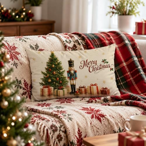 Retro Nutcracker Merry Christmas Tree Pillow Covers 12x20 Inch in 12x20 Inch in Not Applicabie, alternate view 2