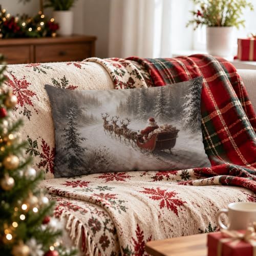 Retro Santa Reindeer Sleigh Christmas Pillow Covers 12x20 Inch in 12x20 Inch in Not Applicabie, alternate view 2