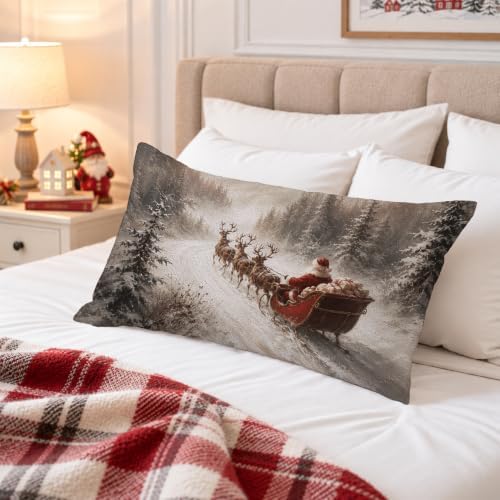 Retro Santa Reindeer Sleigh Christmas Pillow Covers 12x20 Inch in 12x20 Inch in Not Applicabie, alternate view 4